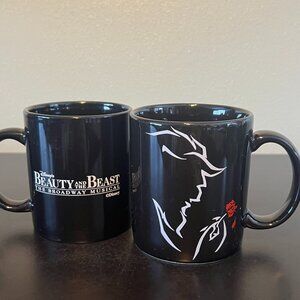 Set of 2 Disney BEAUTY AND THE BEAST Broadway Musical Ceramic Mugs ~ Red Rose